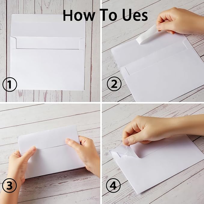 Wishop 50 Pack Self-Adhesive Envelopes with Fold Cards for Wedding Invitations, Greeting Cards, Baby Shower, Letter Mailing (White, 5x7)