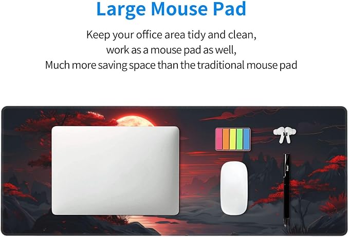 Gaming Mouse Pad Desk Pad,Extended Big Mouse Pad,31.5x11.8 Inch Long Computer Keyboard Mouse Mat Mousepad with 3mm Non-Slip Base and Stitched Edge for Gaming and Office… (Red Moon Canyon)