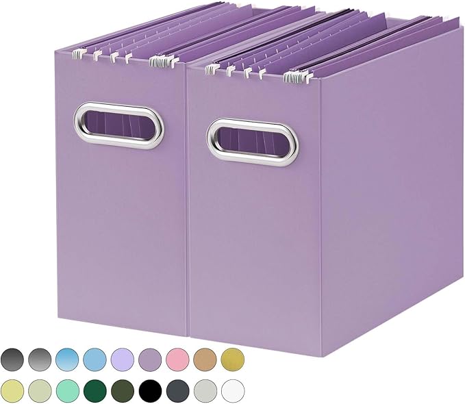 Oterri File Organizer, Small Storage Box, Cardboard File Folder Organizer, Collapsible File Box, Hanging File Organizer for Letter Size, Portable File Box, Only Box (Taro Purple,2 Packs)