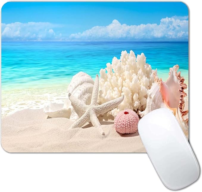 Sand Beach Mouse Pad,Cute Mouse pad,Custom Small Mouse Pads with Designs,Portable Office Non-Slip Rubber Base Wireless Mouse Pad for Laptop