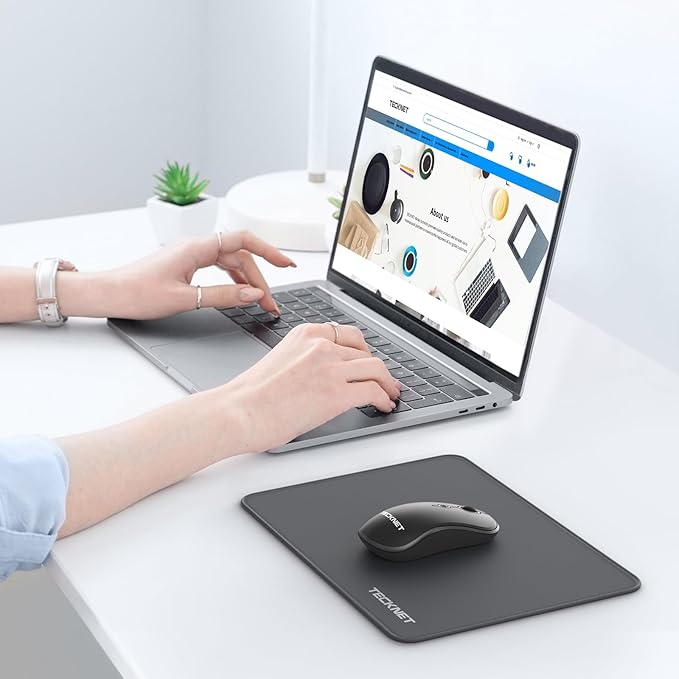 TECKNET Mouse Pad with Anti-fray Stitchin, Waterproof Surface & Non-Slip Rubber Base with Stitched Edges Gaming Mouse Mat for Laptop，Compatible with Laser and Optical Mice - Dark Gray