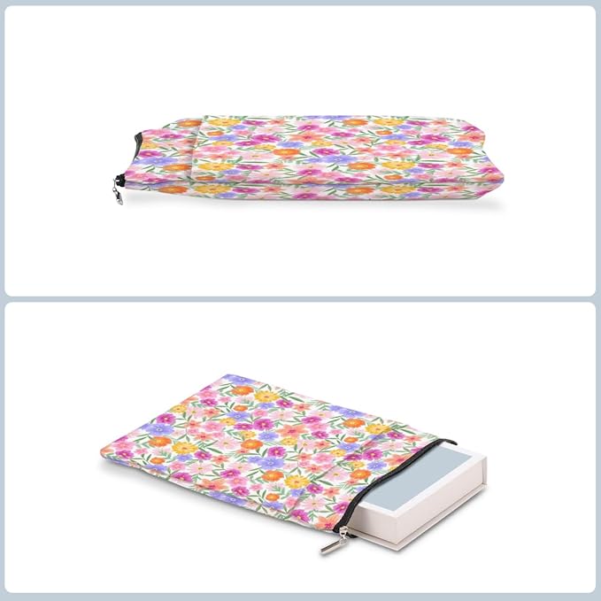 Watercolor Floral Pattern Book Lovers Gifts Waterproof Book Sleeve Book Pouch Book Protector with Zipper and Front Pocket BookCover Case for Women Girl Bride Grandma Book Accessories Book Club Gifts