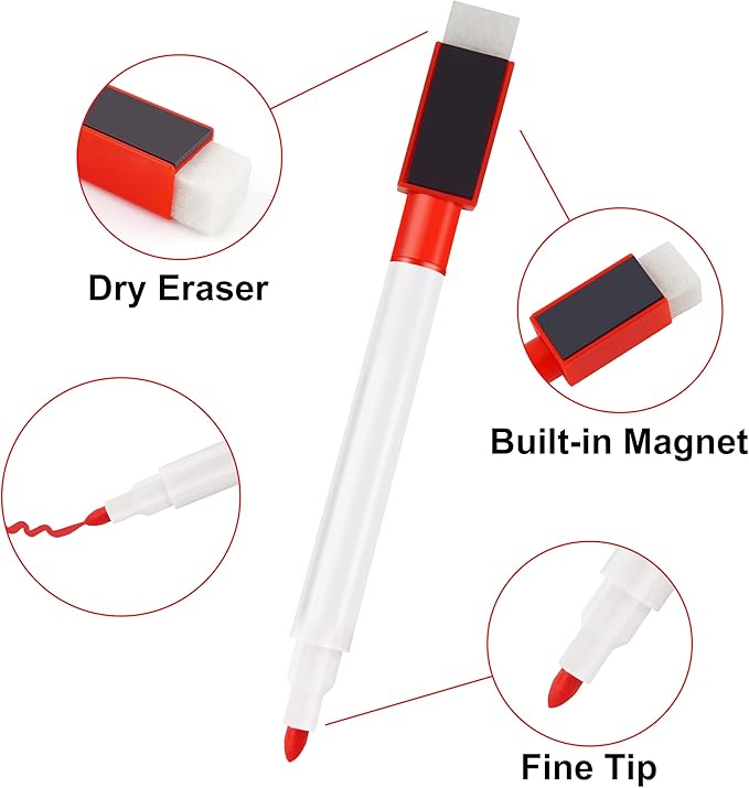 IHPUKIDI Magnetic Dry Erase Markers Fine Point Tip, 8 Colors White board Markers Dry Erase Marker with Eraser Cap, Low Odor Whiteboard Markers, Thin Dry Erase Markers for Kids Teachers, 16 Count