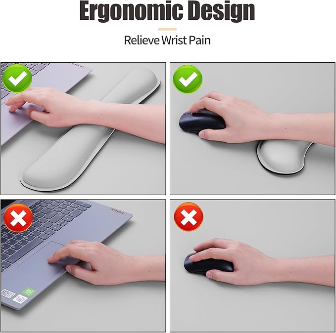 Bloss Leather Desk Pad and Keyboard Wrist Rest, Large Mouse Pad + Keyboard Pad+Mouse Wrist Support, Non-Slip Desk Mat Protector for Office, Home(35.4×15.7 Inches, Light Grey)