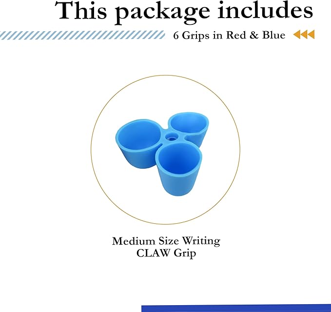 The Pencil Grip Writing CLAW for Pencils and Utensils, Medium Size, 6 Count Blue/Red (TPG-21206)