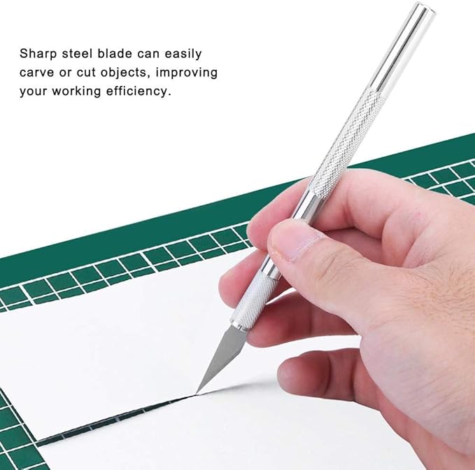Art Knife, Carving Knife, Nonslip Stainless Steel Precision Knife Hobby Knife Wood Carving Artwork Craft Knife with 5 Spare Blades for Phone Repair, Art, Hobby, Scrapbooking, Stencil (Silver)