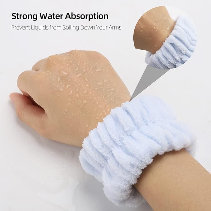BTYMS 16 Pcs Women Face Wash Wristbands Microfiber Wrist Washband Spa Washband Wrist Towels for Washing Face, Prevent Water Running Down The Arms