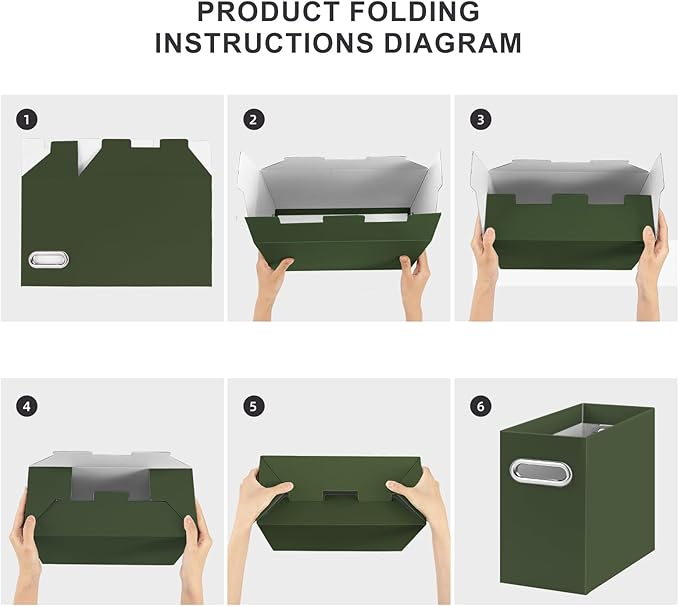 Oterri File Organizer, Small Storage Box, Cardboard File Folder Organizer, Collapsible File Box, Hanging File Organizer for Letter Size, Portable File Box, Only Box (Blackish Green,2 Packs)