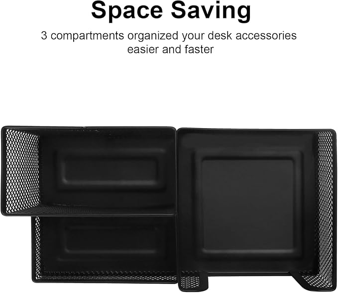Comix Mesh Pen Pencil Holder Desk Organizer, 3 Compartment Wire Desktop Pen Pencil Cup Caddy Office Supplies Accessories for Home Office School, Black(2 Pack)
