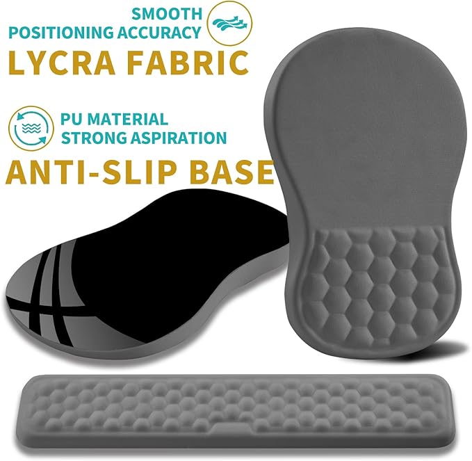 Hokafenle 2 in 1 Ergonomic Mouse Pad Wrist Support & Wrist Rest for Computer Keyboard Set, with Relieve Carpal Tunnel Pain Massage Bulge and Full Memory Gel Design (2In1 Set, Neutral Gray)