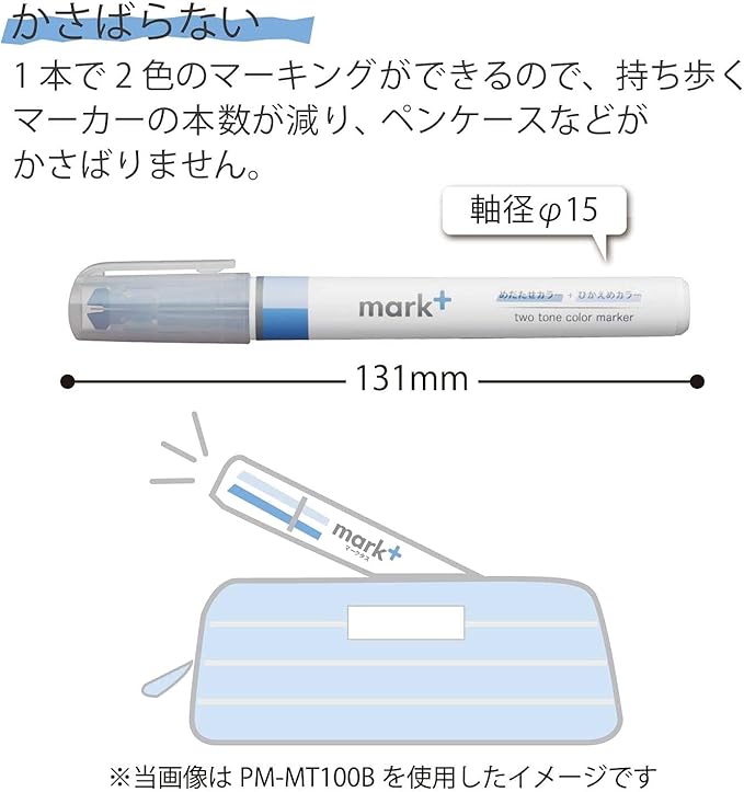 KOKUYO 2-Tone Vivid Highlighter 5 Colors Set. Mark+ Two Colors Dual Tips Markers, Quick Dry Similar Shades Tip 5 Pack of Gold, Gray, Light Green, Navy, Red. Japan Import (PM-MT100-5S2).