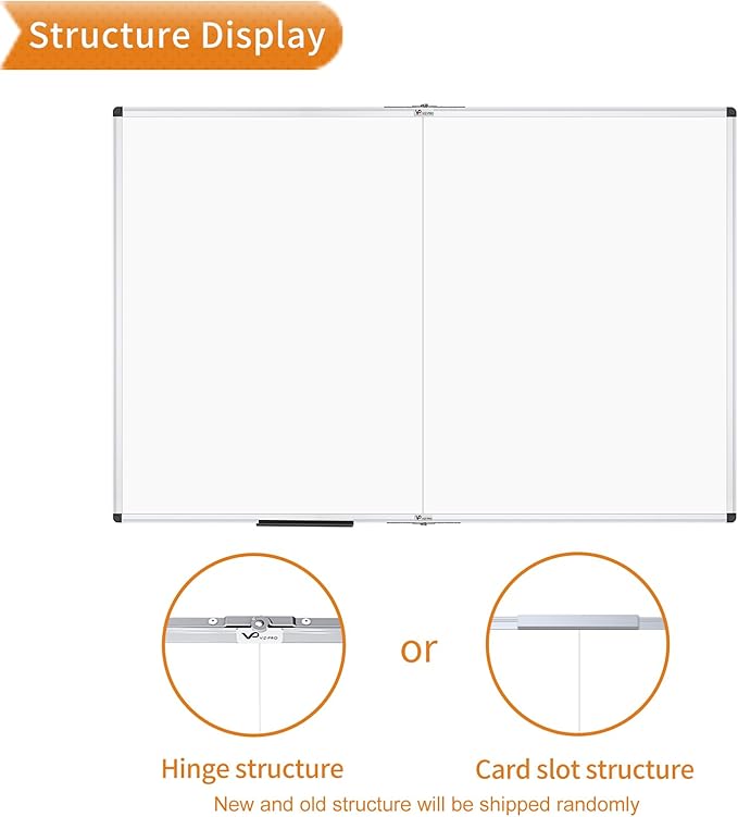 VIZ-PRO Large Dry Erase White Board/Magnetic Foldable Whiteboard, 60 X 36 Inches, Silver Aluminium Frame
