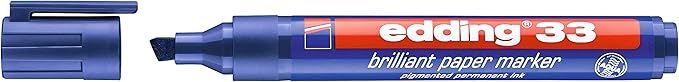 edding 33 brilliant paper marker - blue - 1 waterproof permanent marker - chisel nib 1-5 mm - vibrant colours - lightfast marking on paper, card, cardboard, plastic, metal and glass