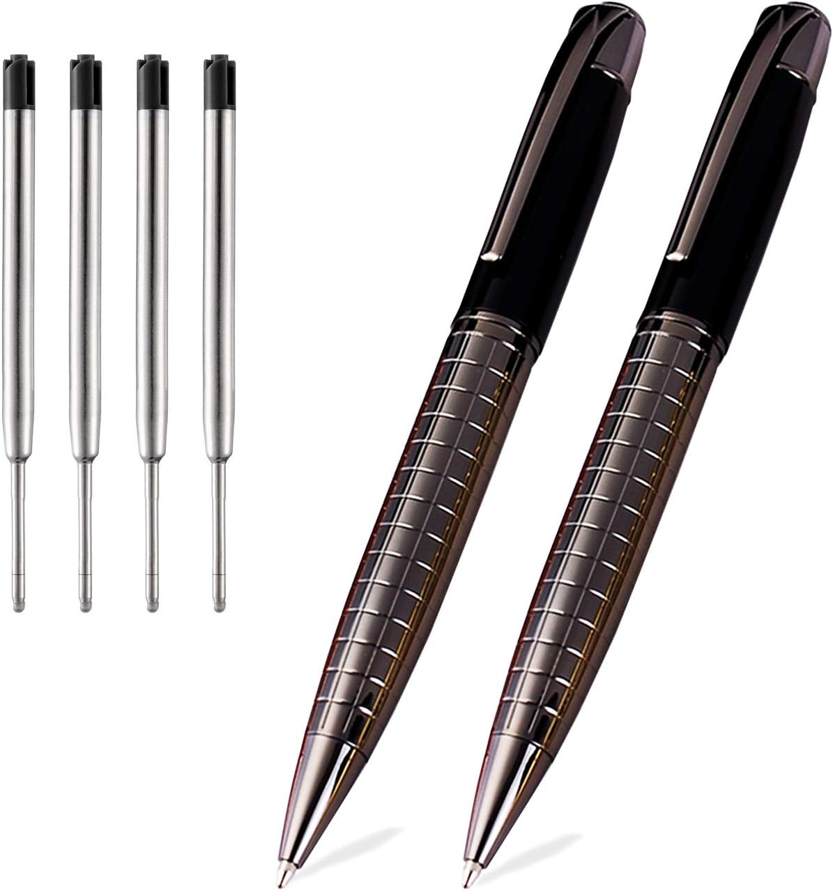Obacle Ballpoint Pens Black Pens Medium Ball Point 1.0mm Smooth Writing Grip Metal Retractable Executive Business Office Fancy Nice Gift Pen for Men Women (Gun Black, 2 Pack 4 Refills)