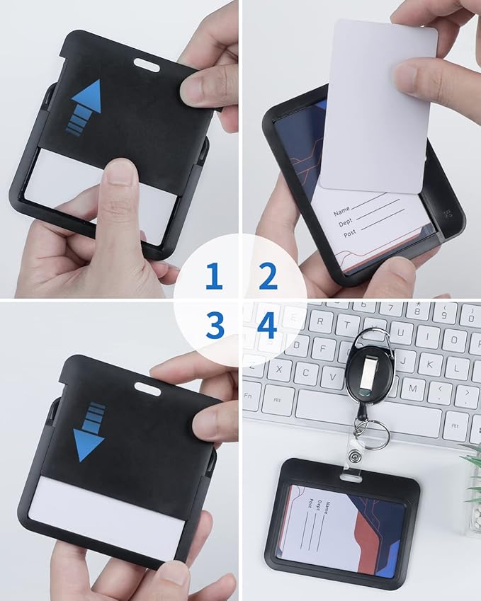 Uniclife 1 Pack Sliding ID Badge Holder Black Horizontal Hard Plastic Case with Clear Window Card Protector Pouch for Office School ID Credit Cards Proximity Key Cards Driver’s Licenses and Passes