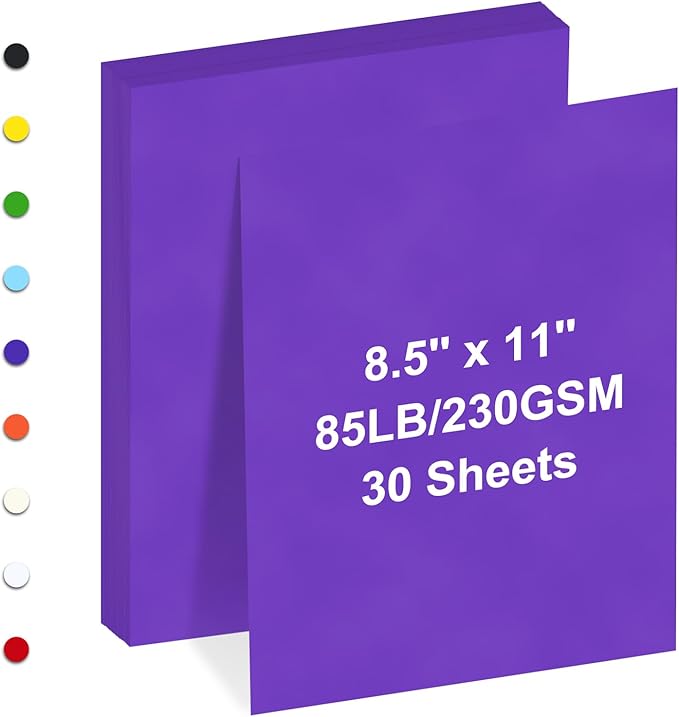 Cardstock 8.5" x 11 "，30 Sheets Cardstock Paper 85 lb/230 gsm,Purple Card Stock for Printer,Drawing,Gift tags,Invitations, Cards etc (Purple, 30 Sheets)