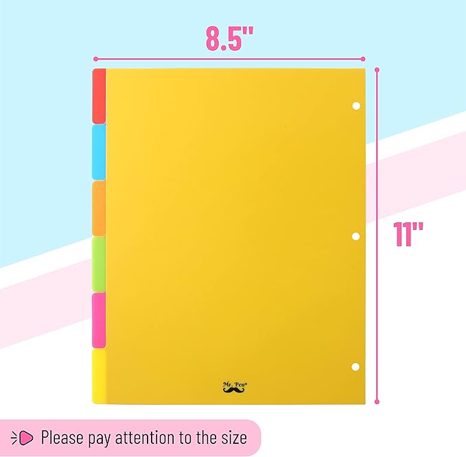 Mr. Pen- Binder Dividers - 6 Tab Dividers, Pack of 2 Sets (12 Dividers Total) for 3 Ring Binder