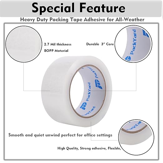 Packing Tape Refill Rolls Heavy Duty 36 Rolls Sealing Great for Packing Box Shipping and Moving Supplies Packaging 1.88" x 65 Yards 3" Core 2.7 Mil Thick
