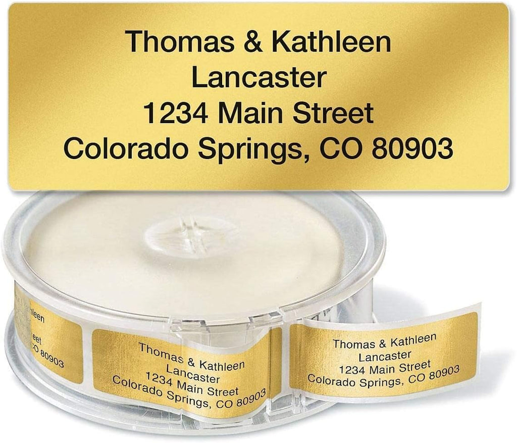 Colorful Images Gold Metallic Foil Rolled Return Address Mailing Labels with Dispenser, Customize with Name & Shipping Address, 250 Self Adhesive, Easy Peel Sticker Label Roll, 3/4" x 2 1/2"