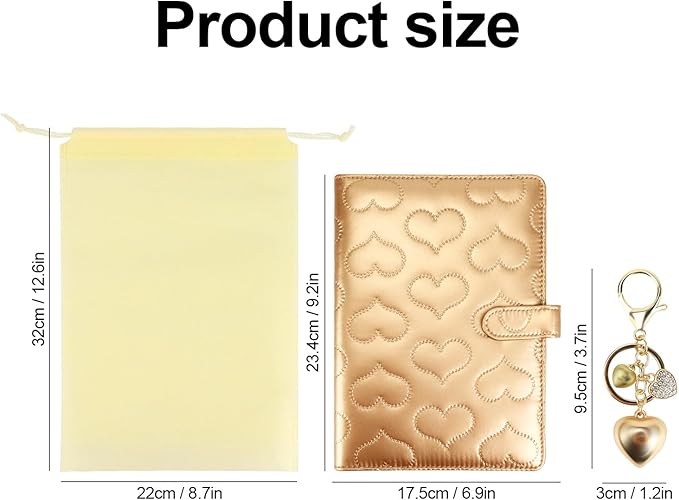 A5 PU Leather Cotton-Padded Binder 6-Ring Notebook Binder Cover with Gold Keychain for A5 Filler Paper, Refillable A5 Personal Planner Budget Binder with Magnetic Buckle Closure (Gold, A5)