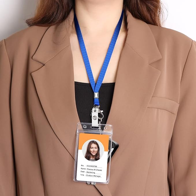 60 Pack Neck Lanyard with ID Badge Holder, Office Strap Bulk Lanyards, Stainless Metal Swivel Hook for Name Tag, Badge Holders, Keychains, Card, Blue