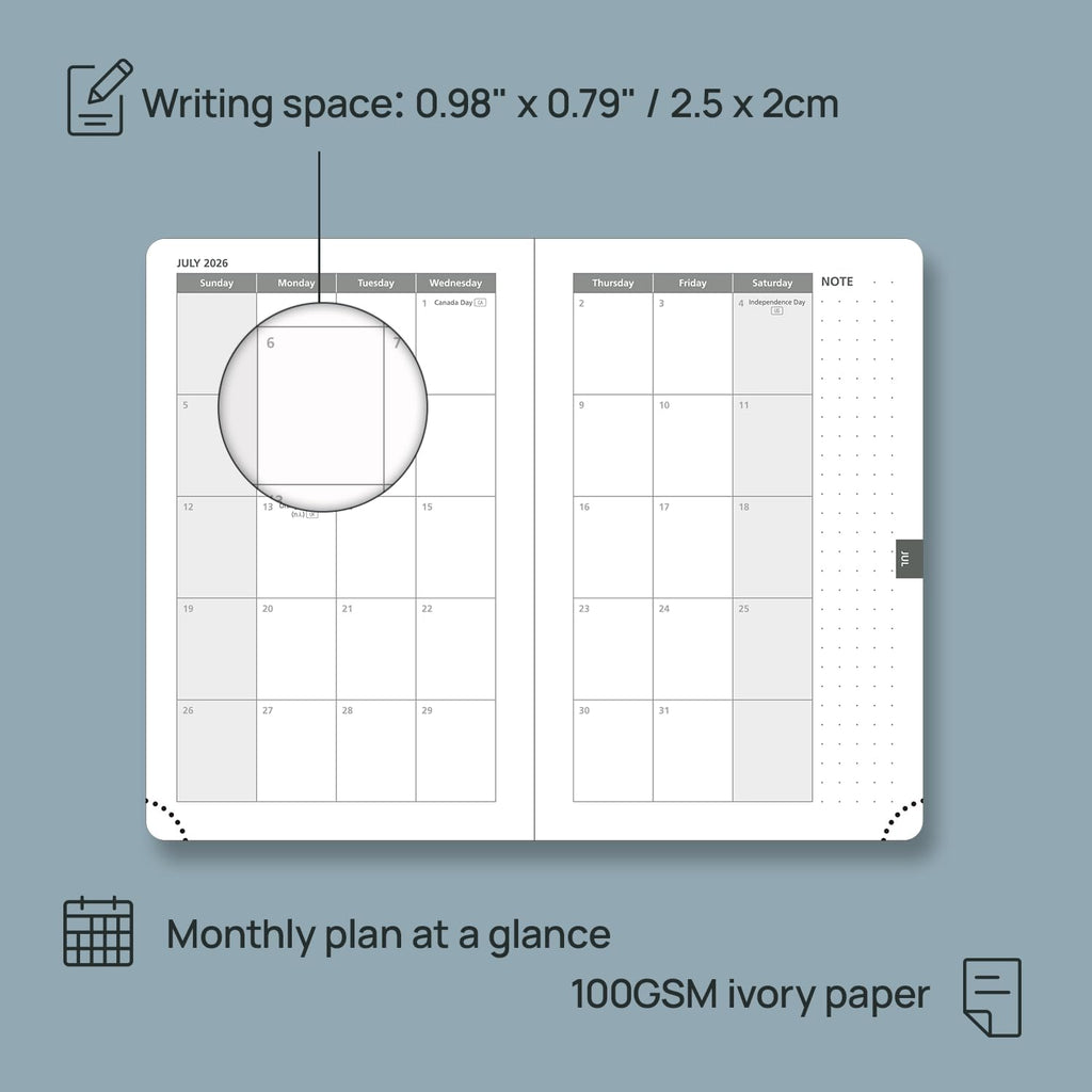 POPRUN 2026 Planner (Pocket Size 4''x 6.25'' Hardcover) - Small Calendar for Purse with Hourly Schedule & Vertical Weekly Layout, Monthly Calendars, 100 GSM - Navy Blue