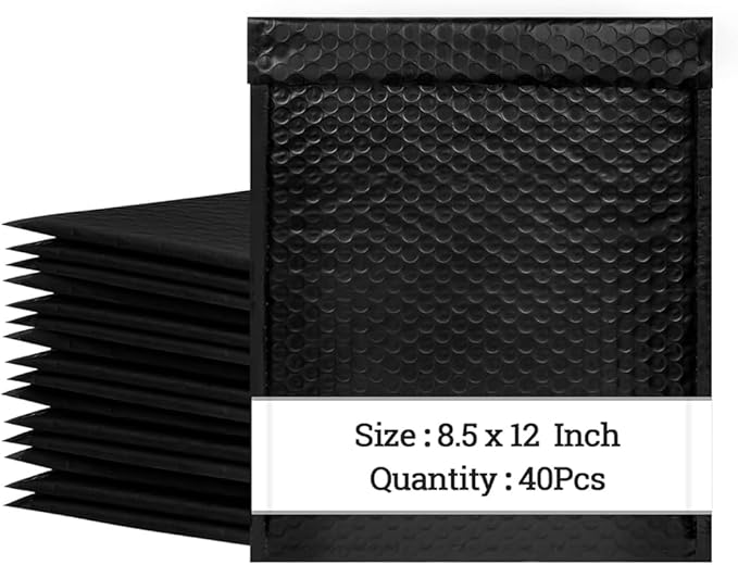 8.5x12 Inch Bubble Mailers 40 Pack, Self Seal Padded Envelopes for Small Business, Waterproof Shipping Bags, Black