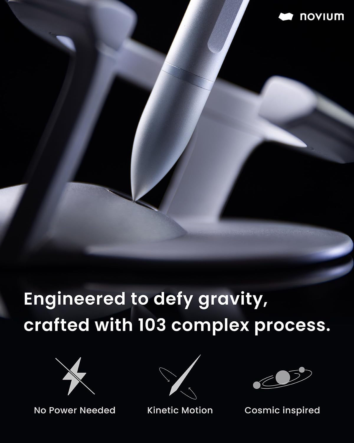 novium Hoverpen Interstellar - German-engineered Ballpoint Pen with Magnetic Features, Starlight Silver