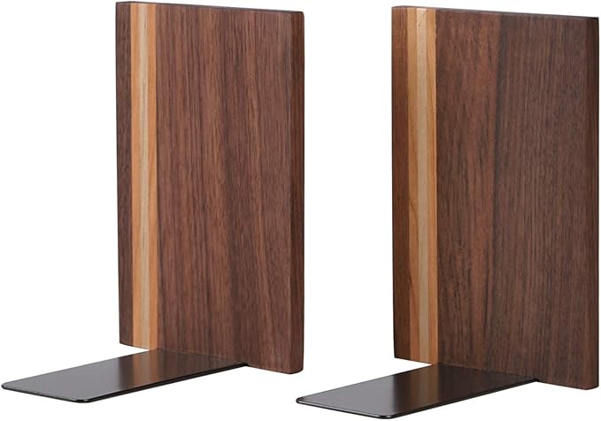 Muso Wood Artist Bookends, Decorative Bookshelf Book Ends Heavy Duty Bookends Desktop Organize Books Wooden Book Ends for Home Office Kitchen 6"x4" Walnut 4pcs
