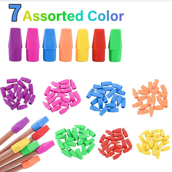 Sooez 120 Pack Pencil Top Erasers, Cap Pencil Eraser Toppers, Studying Supplies for Teachers Classroom Must Haves Pencil Erasers, 7 Colors