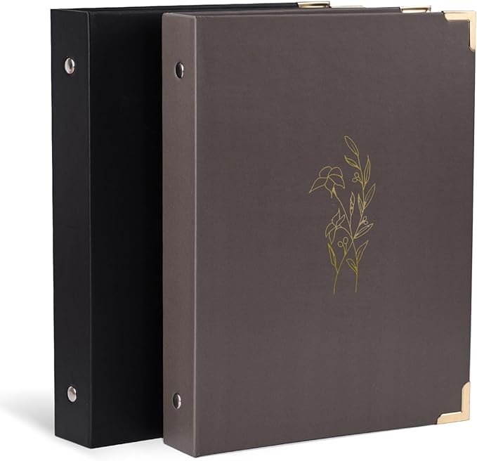 Koogel 2 Sets 6-Ring Binders, Refillable Binder 7"x9.3" Black and Gray Planner Binder for Journaling Collections with 70 Sheets Ruled Refill Paper 70gsm