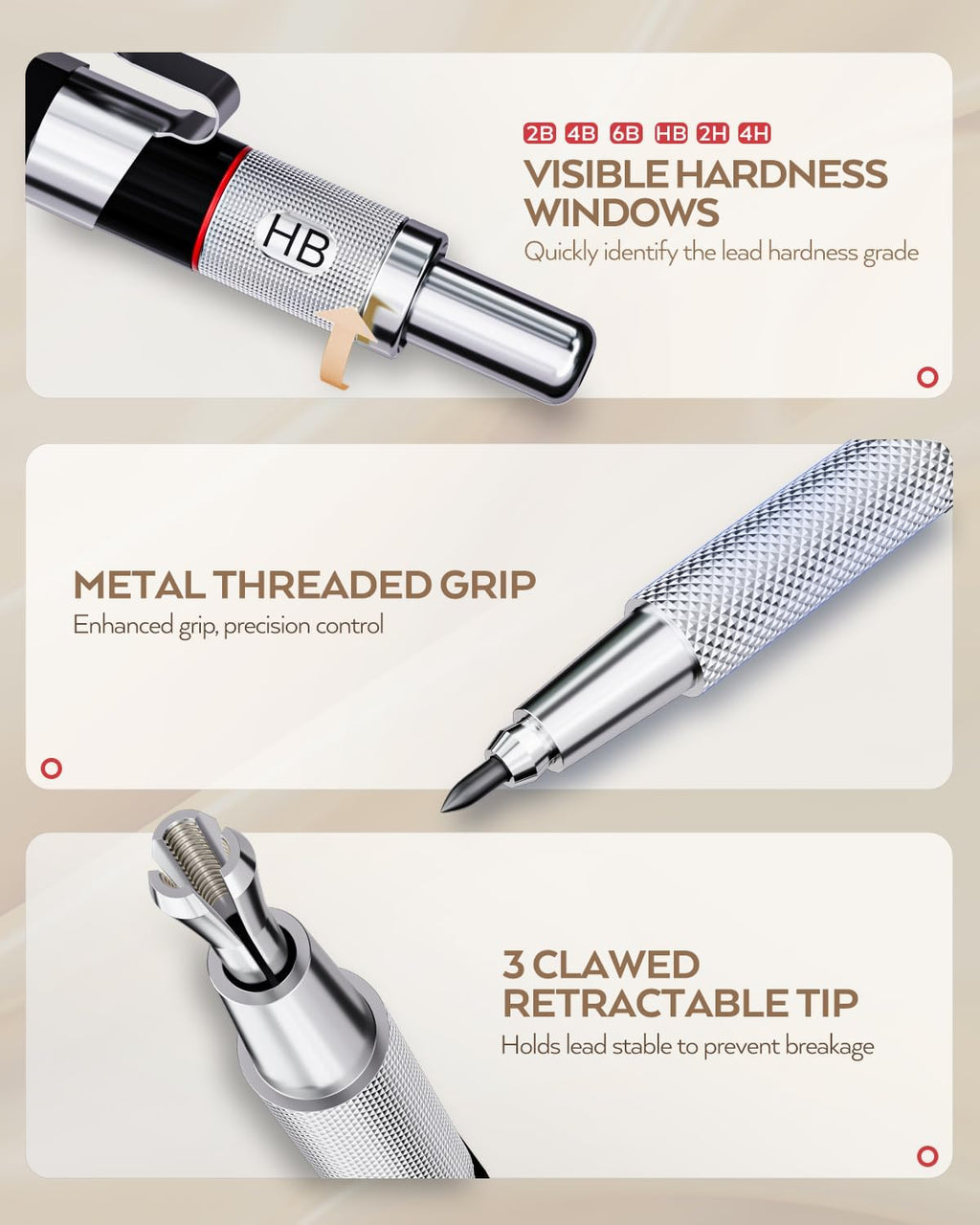 Nicpro 35PCS Art Mechanical Pencil Set, 3 PCS Metal Drafting Pencil 0.5 mm & 0.7 mm & 0.9 mm & 3 PCS 2mm Lead Holder (6B 4B 2B HB 2H 4H Colors) For Sketching Drawing With 20 Tube Lead Refills Case