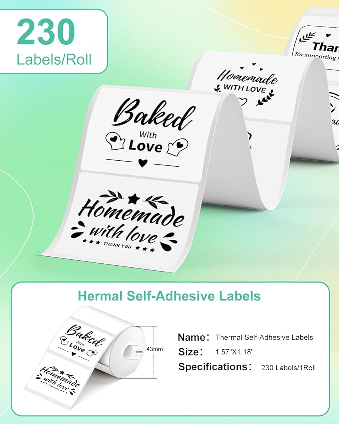 M100 Square Label 1.57'' x 1.18'' (40 x 30 mm), Compatible with Label Maker M110/ M220/ M221/ M120/ M200/M260/M150, White, 230 Labels/Roll, Multi-Purpose Adhesive Thermal Labels, Black on White