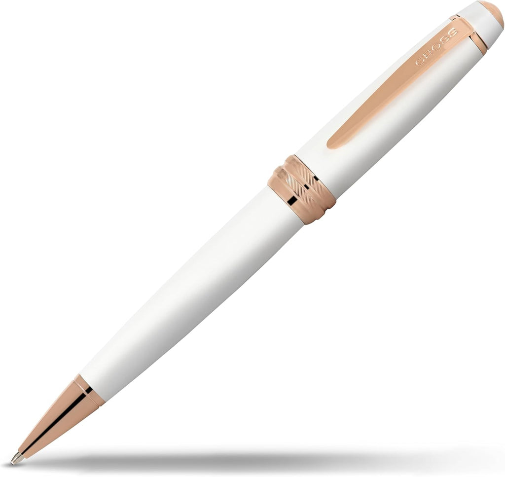 Cross Bailey Refillable Ballpoint Pen Presented in a Premium Gift Box - Medium Point, Black Ink, White & Rose Gold