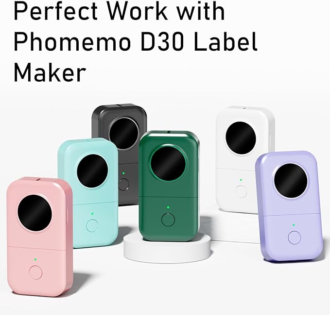 Phomemo D30 Label Tape, for D30 D35 Q30 Q30S Q31 Label Maker, Black on Mermaid Color Sticker Thermal Paper Self-Adhesive Label Maker Tape, 12 x 40mm (3/8" x 11/2") 160 Tapes/Roll, 3-Roll