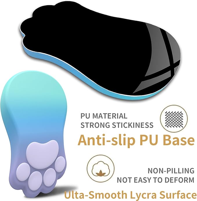 Ergonomic Mouse Pad with Wrist Rest,Cute Cat Paw Mousepad Wrist Support,Comfortable Massage Design Computer Pain Relief Mouse Pad with Non-Slip PU Base for Desk Laptop Gaming,Purple&Green