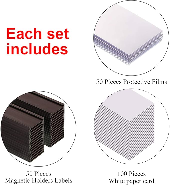 C Channel Magentic Label Holders 1x3 Inches,Magnetic Labels Shelf Label Data Card Holders,Pack of 50