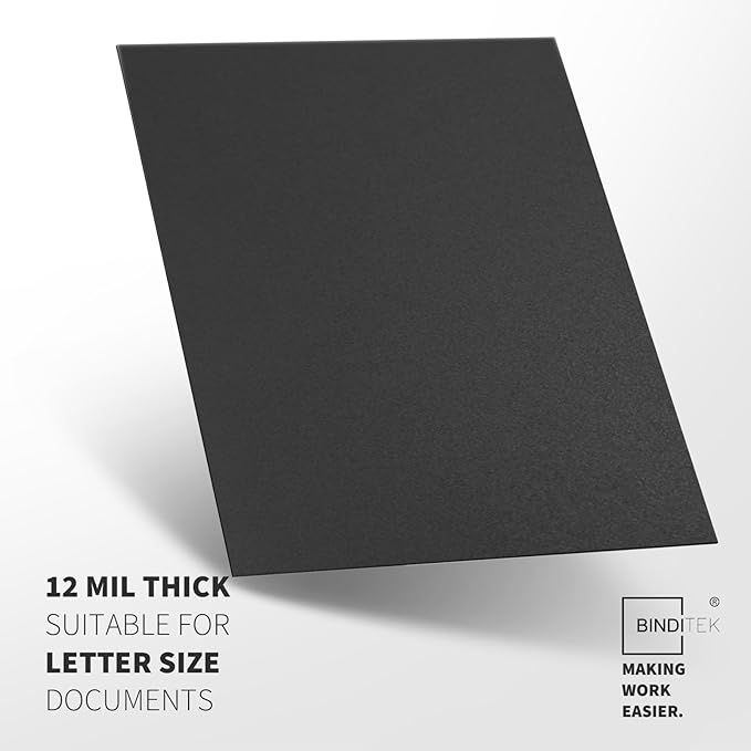 Binditek 50 Pack 12 Mil Sand-Textured Polycover - Plastic Binding Cover for Letter Size - Business Reports and Proposals - Lightly Textured Sand Finish - Square Corners, Un-Punched, Black