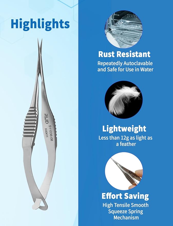 VANNAS Micro Scissors, 3.2" Straight Fan Tip, Extra Sharp Spring Action Squeeze Scissors for Stitch Cutting, Embroidery, ENT, Eye, Skin, Dental, and Veterinary Surgery (8cm) - S11036-08