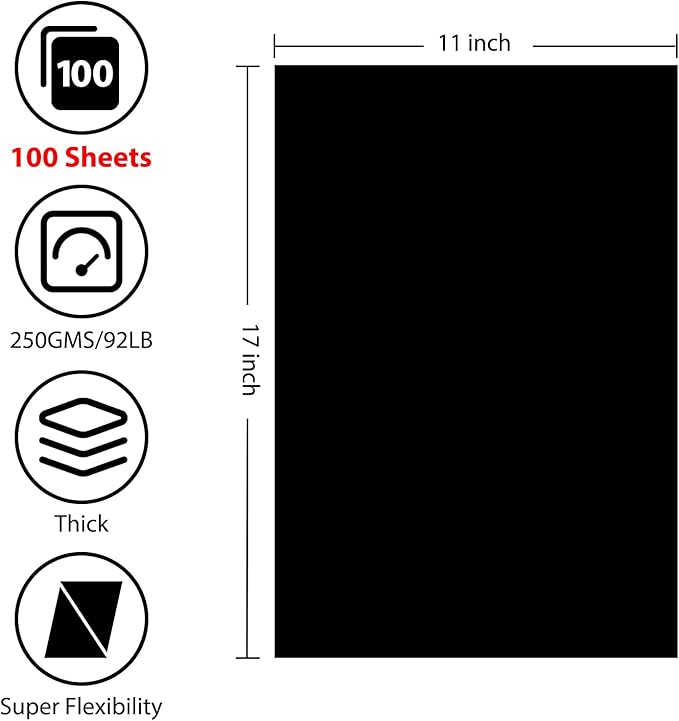 100 Sheets Black Cardstock 11” x 17”, 92lb/250gsm Card Stock, Thick Card Stock Paper, Heavy Cardstock Paper for Printer, Resume, Scrapbooks, Art, Crafts, Business Cards