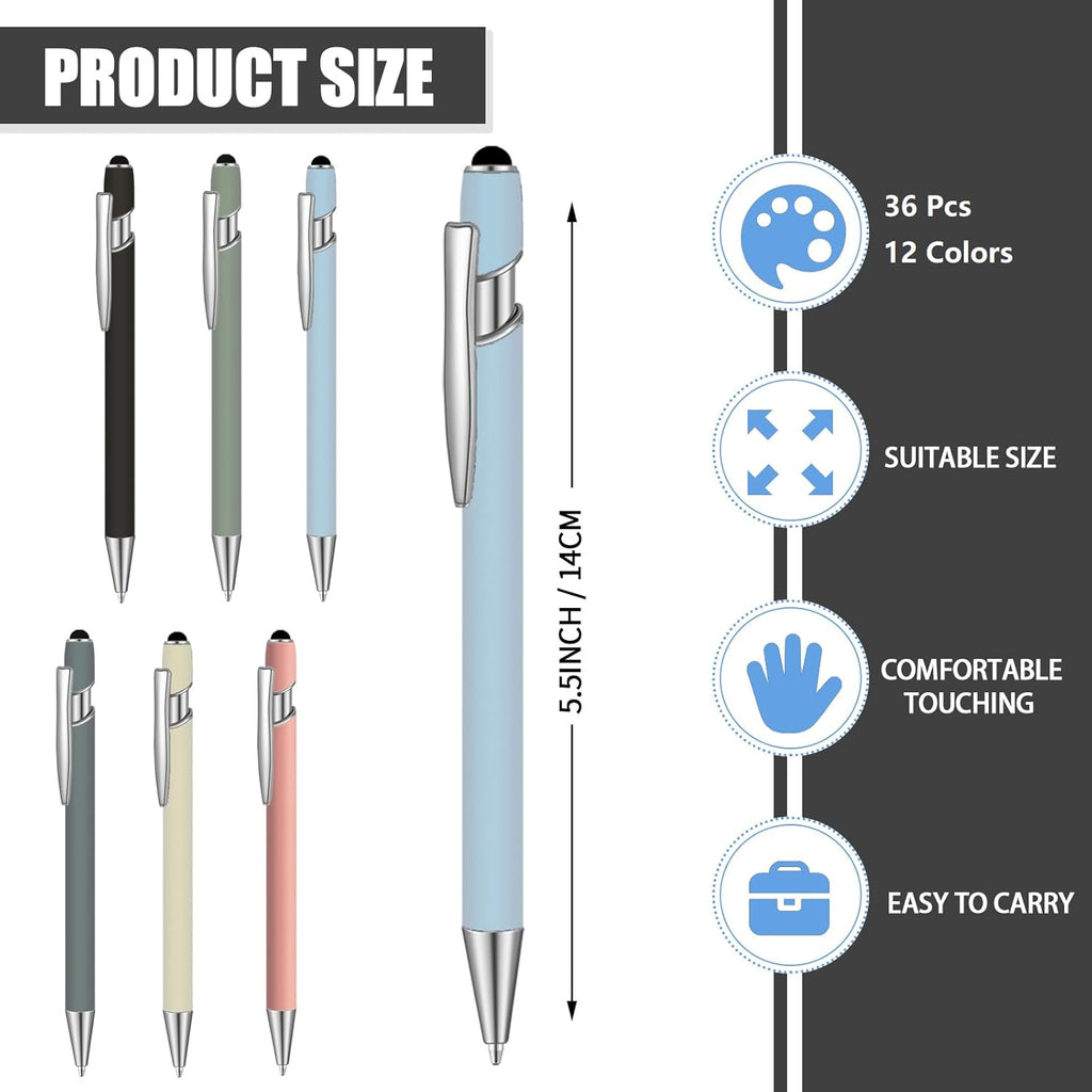36 Pcs Blue Ink Ballpoint Pen with Stylus 2 in 1 Ballpoint Pen for Touch Screens School Office Coworkers (Moran)
