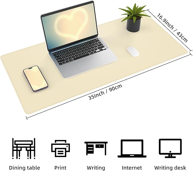 Leather Desk pad Protector, Large Desk mat with Natural Cork & PU Leather,Mouse pad,Non-Slip Office Desk Mat,Waterproof Desk Writing Pad for Office and Home (35in*17in, Apricot)