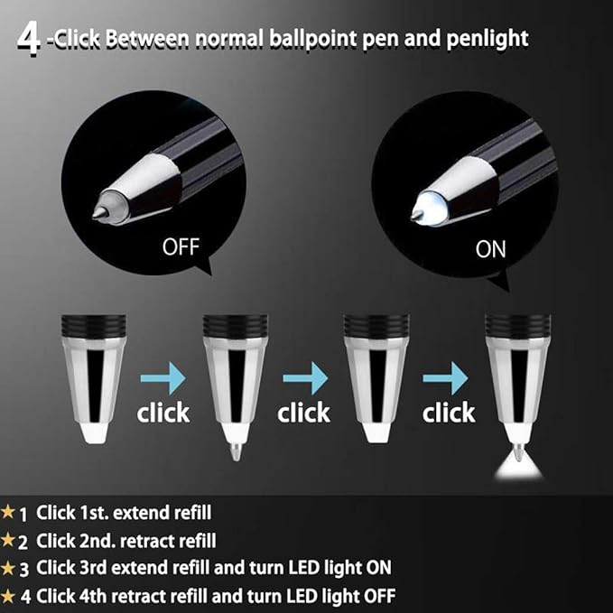 Penyeah Led Pen Light, Pen with Light,Lighted Tip Pen Light for Nurses, LED Lighted Pen for Writing in The Dark - 2pack (Red Light and White Light)