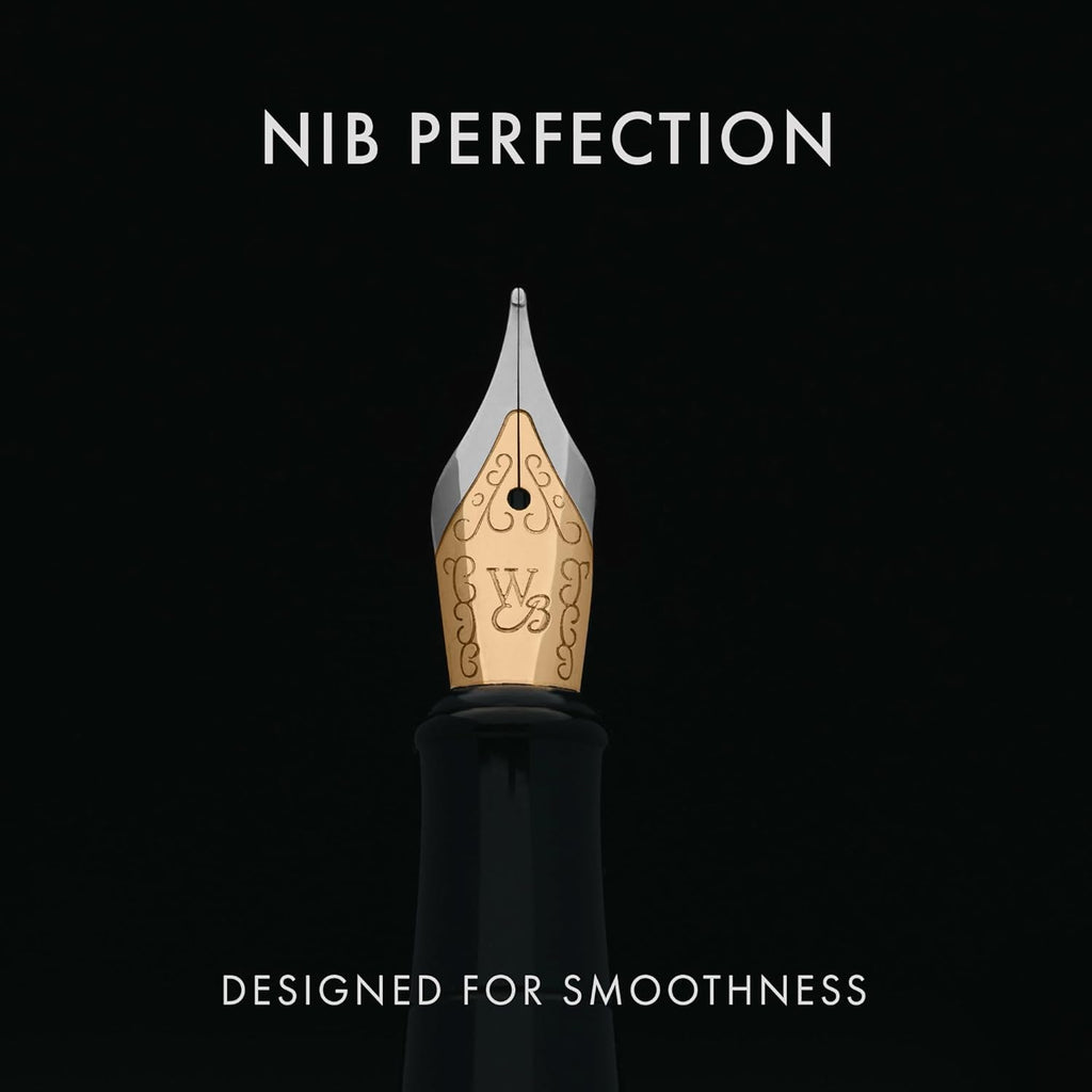 Wordsworth & Black Fountain Pen Set, 18K Gilded Medium Nib, Includes 24 Pack Ink Cartridges, Ink Refill Converter & Gift Pouch, Gold Finish, Calligraphy, [Imperial Blue], Perfect for Men & Women…