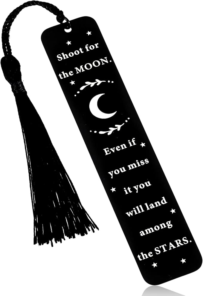 Shoot for The Moon Bookmark Inspirational Gift for Women Men Booklovers Encouragement Birthday Christmas Gift Book Mark Graduation Gift for Students Friends Son Daughter Grad Party Bulk