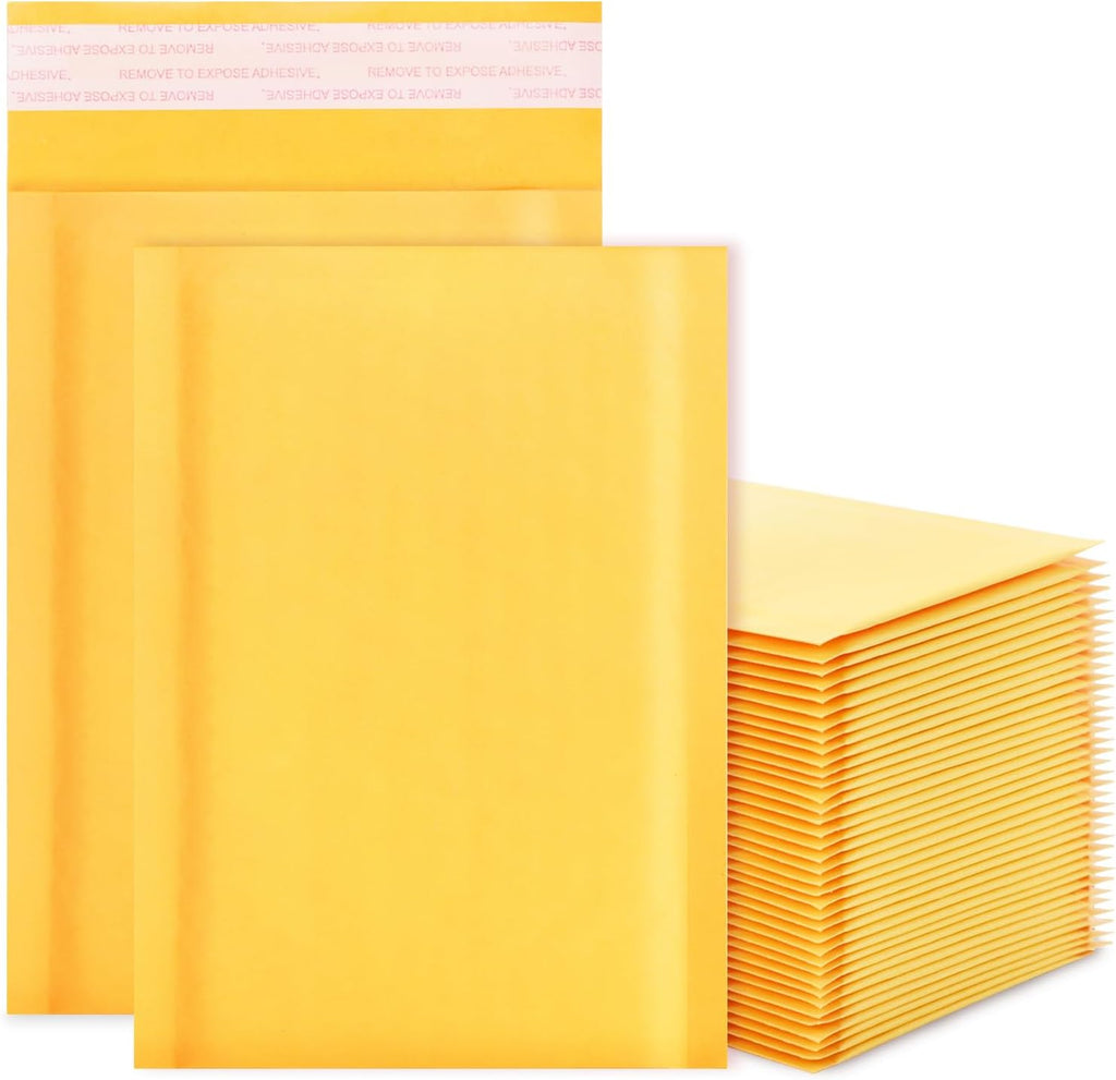 Kraft Bubble Mailers 4x7inch 50Pack Yellow Self-Seal Padded Envelopes Bubble Opaque Padded Mailers Shipping Bags for Small Businesses to Package and Mail Jewelry Cosmetics, Electronic Products, Cards