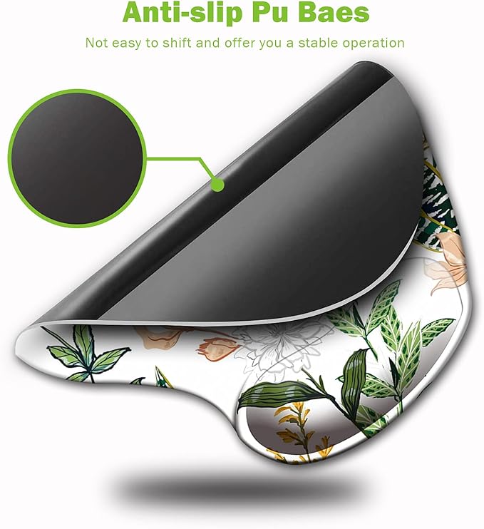 Ergonomic Mouse Pad with Wrist Support, Cute Mouse Pads with Non-Slip PU Base for Home Office Working Studying Easy Typing & Pain Relief Beautiful Floral