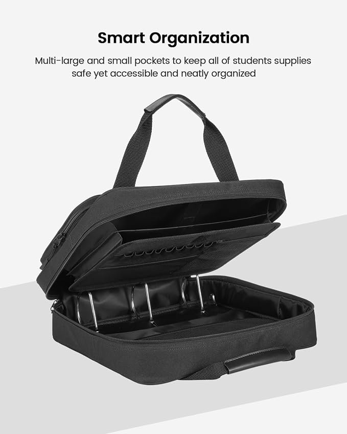 4 Inch 3 Ring Zipper Binder with Shoulder Strap & Handle & Multi-Pocket - 4" Binder with Zipper for School, Compatible with 13-Inch MacBook/Tablet -Patent Design Black