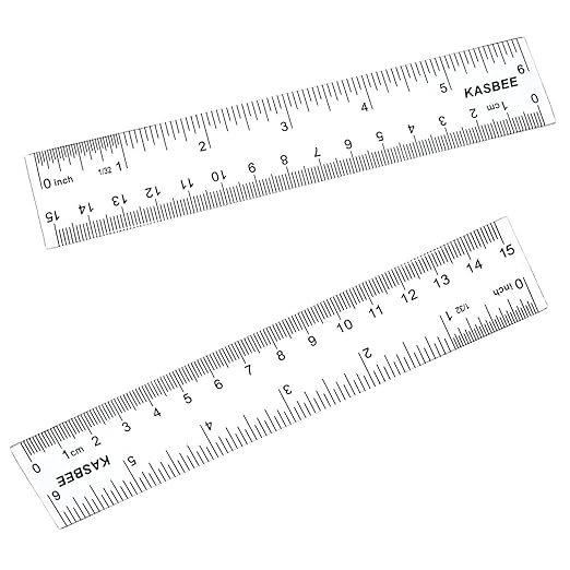 Plastic Rulers, 2PCS Straight Ruler, Plastic Measuring Tool for Student School Office (Clear, 6 Inch) (2)