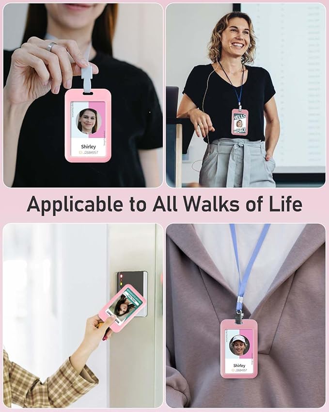 Uniclife 1 Pack Sliding ID Badge Holder Pink Hard Vertical Plastic Card Case Protector Pouch with Clear Window for Office School ID Credit Cards Proximity Key Cards Driver’s Licenses and Passes